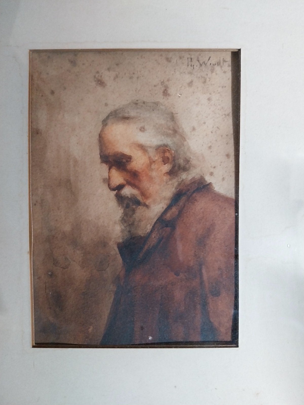 Aquarel van Philip Pieter Windt Portret 1847-1921 Den-Haag, Antiek en Kunst, Ophalen of Verzenden, Tekening, Aquarel, Gesigneerd