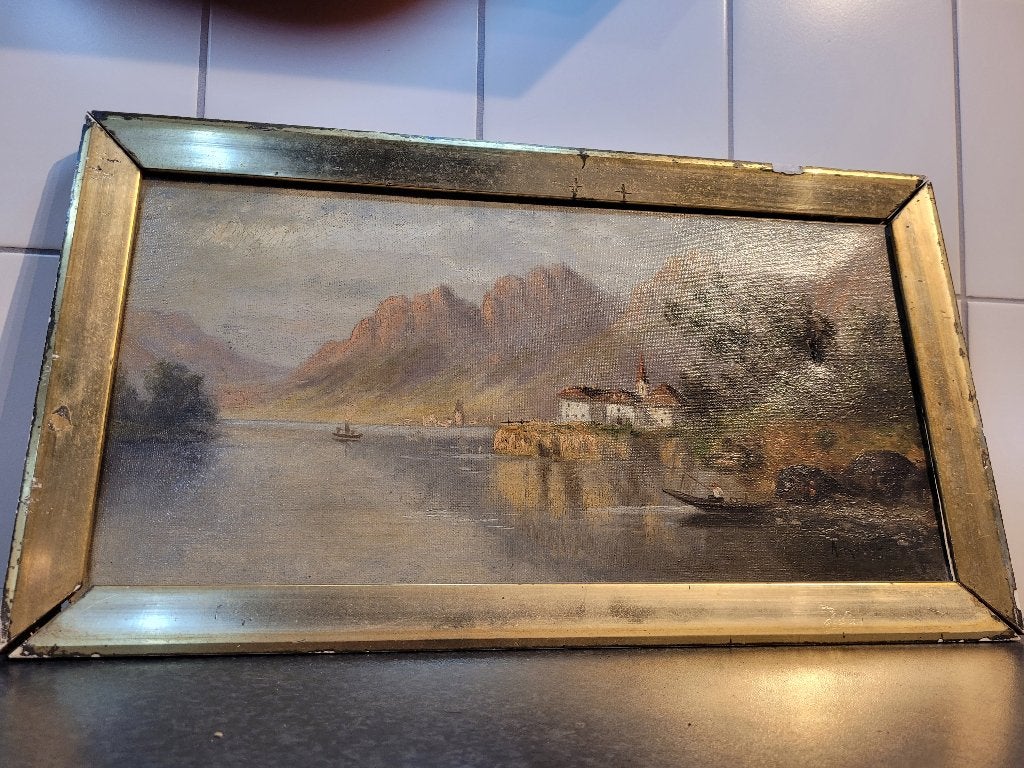 19e-eeuws landschapsschilderij op canvas, Antiek en Kunst, Ophalen of Verzenden