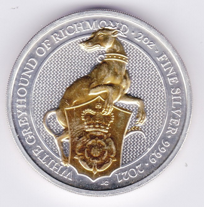 Great Britain 5 pounds 2021 2 ounces "Greyhound" kleur, Postzegels en Munten, Edelmetalen en Baren, Ophalen of Verzenden, Zilver