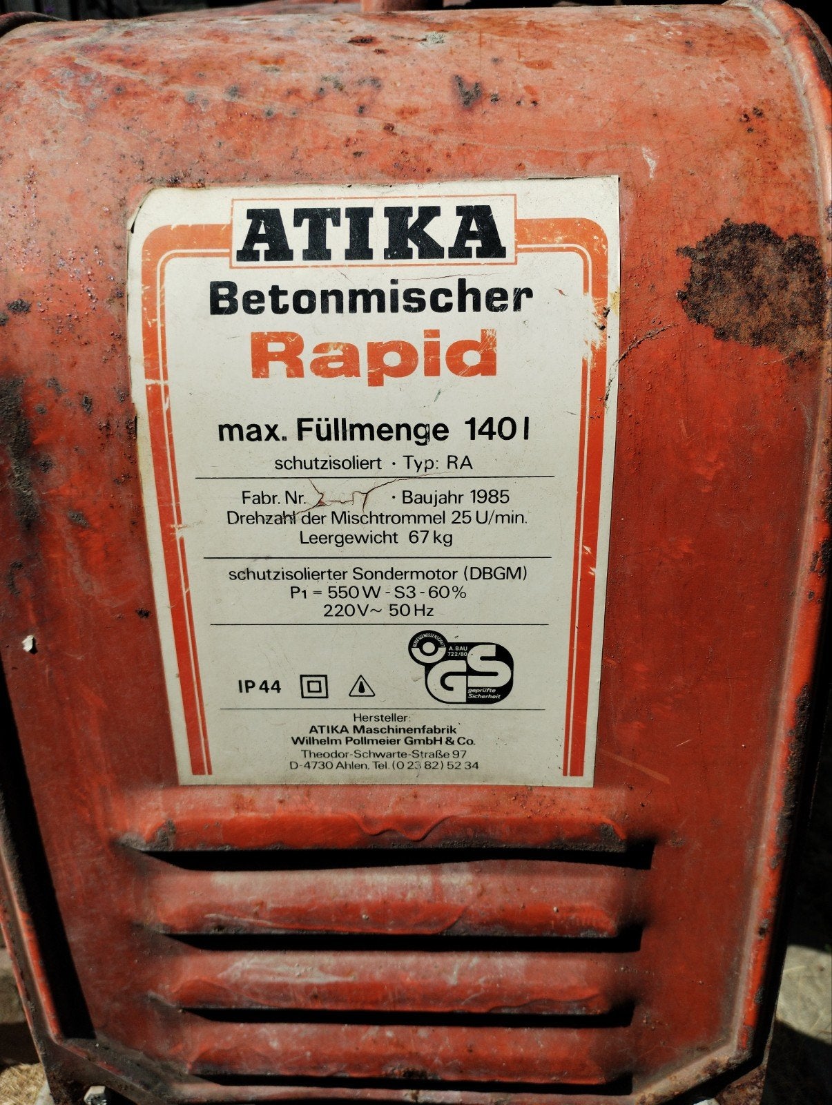 Atika Betonmolen Rapid - Betonnen mixer, Doe-het-zelf en Verbouw, Betonmolens, Ophalen, Gebruikt