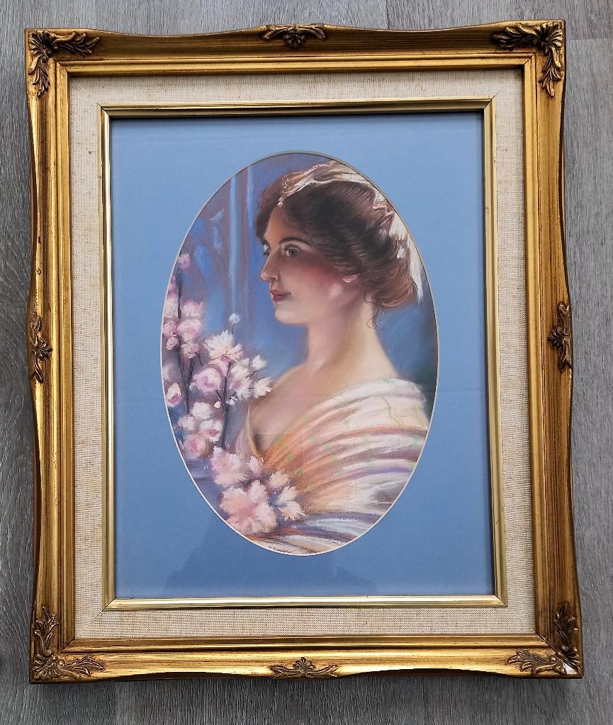Pastel dame in fraaie lijst A256, Ophalen of Verzenden