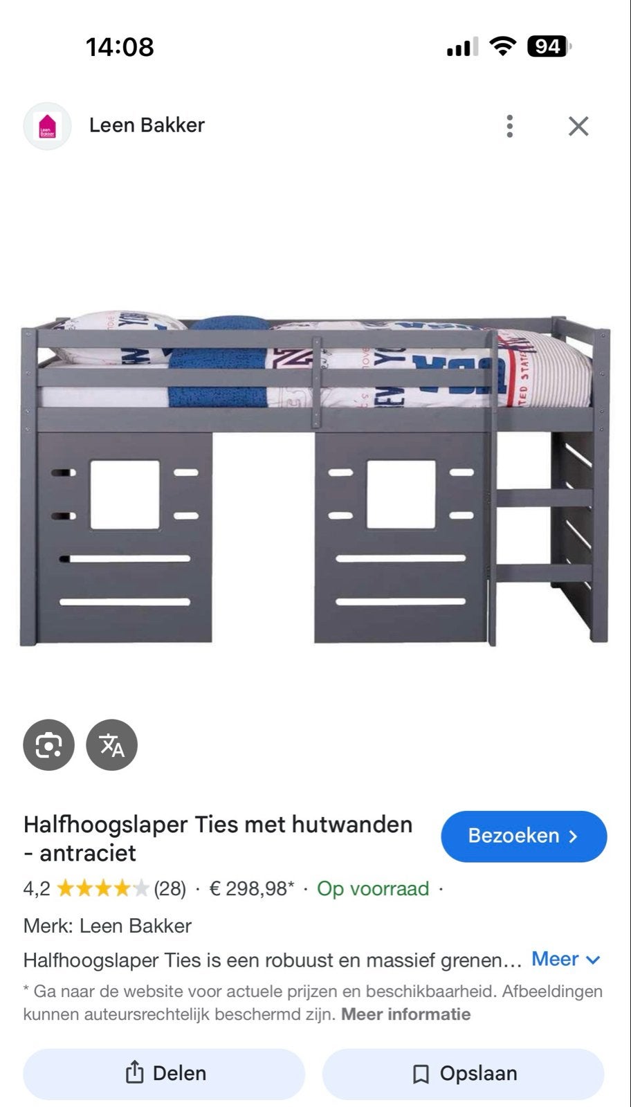 Zo goed als nieuwe halfhoogslaper Ties met hutwanden, Ophalen, 85 tot 100 cm, Zo goed als nieuw, Hoogslaper of Stapelbed