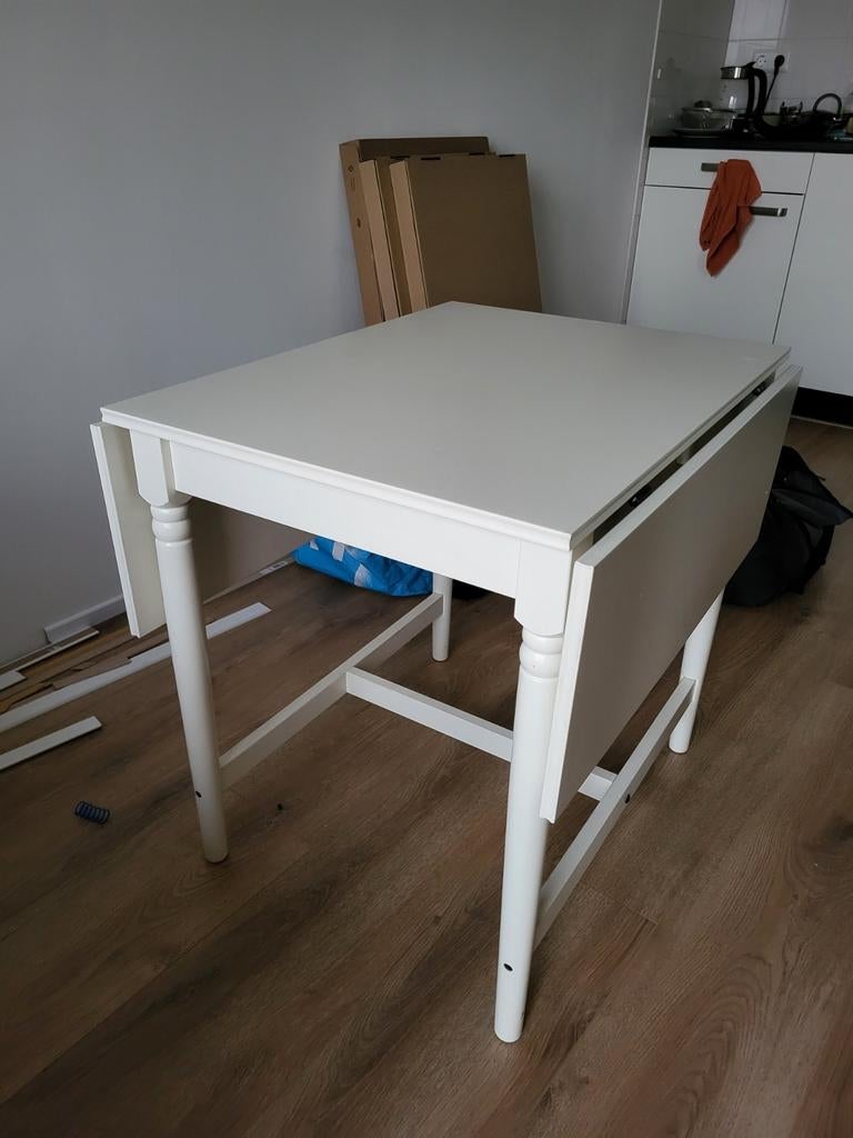 Witte Ingatorp klaptafel, Huis en Inrichting, Tafels | Eettafels, Ophalen, Gebruikt, 50 tot 100 cm, Klassiek, functioneel