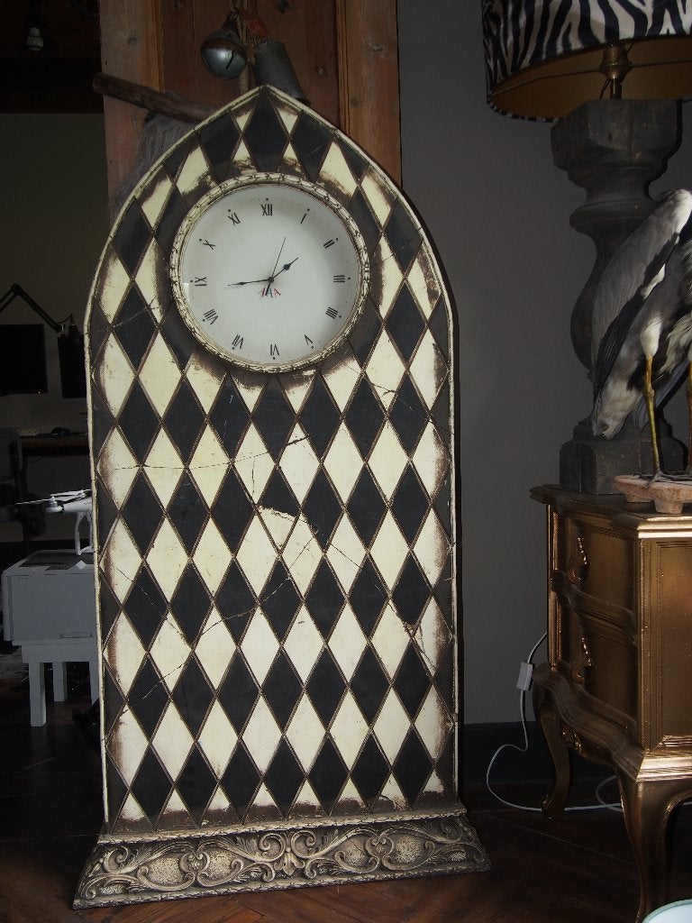 Grote Zwart/Wit  Polystone Klok - 153 cm hoog, 81 cm breed, Ophalen, Analoog, Staande klok, Overige stijlen