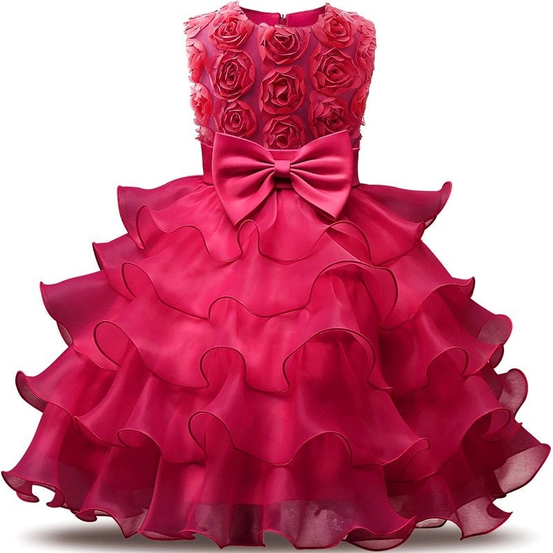 Donker roze meisjes bloemen jurk prinsessenjurk prinsessen, Verzenden, Nieuw, 110 t/m 116, Meisje