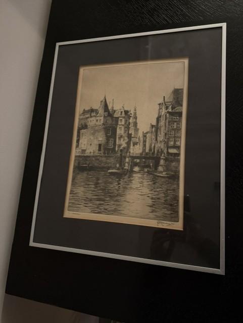 Originele ets van H. Roodenburg handgesigneerd, Ophalen, Ingelijst, Stadsgezicht, 41 cm