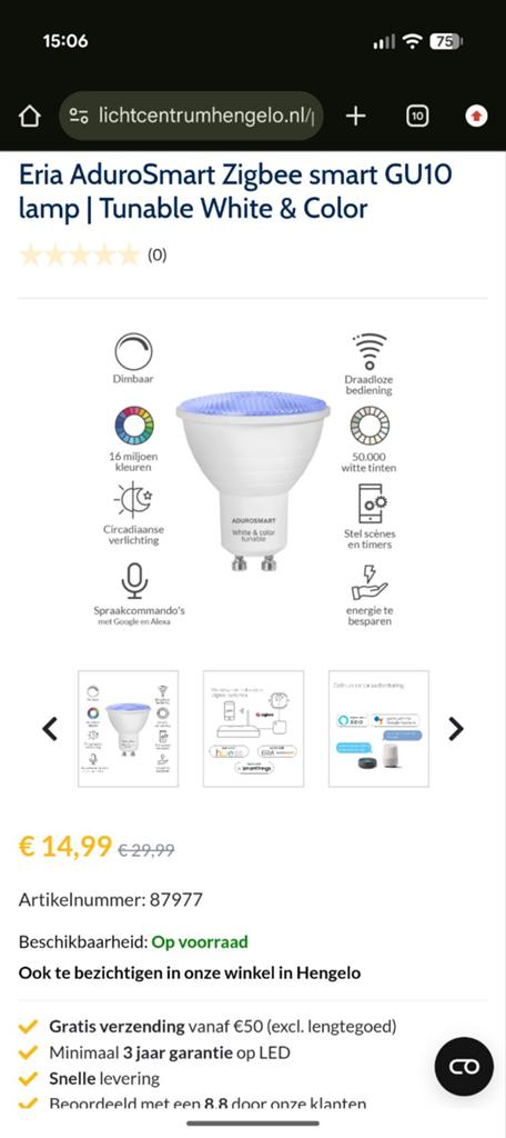 Gu10 zigbee aduro rgbww white & color spotjes smart, Ophalen of Verzenden, Led-lamp