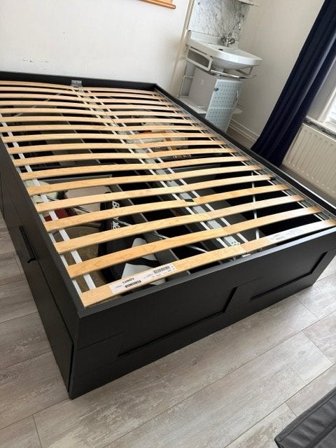 Ikea bed Brimnes, Ophalen, Zwart, 140 cm, Zo goed als nieuw