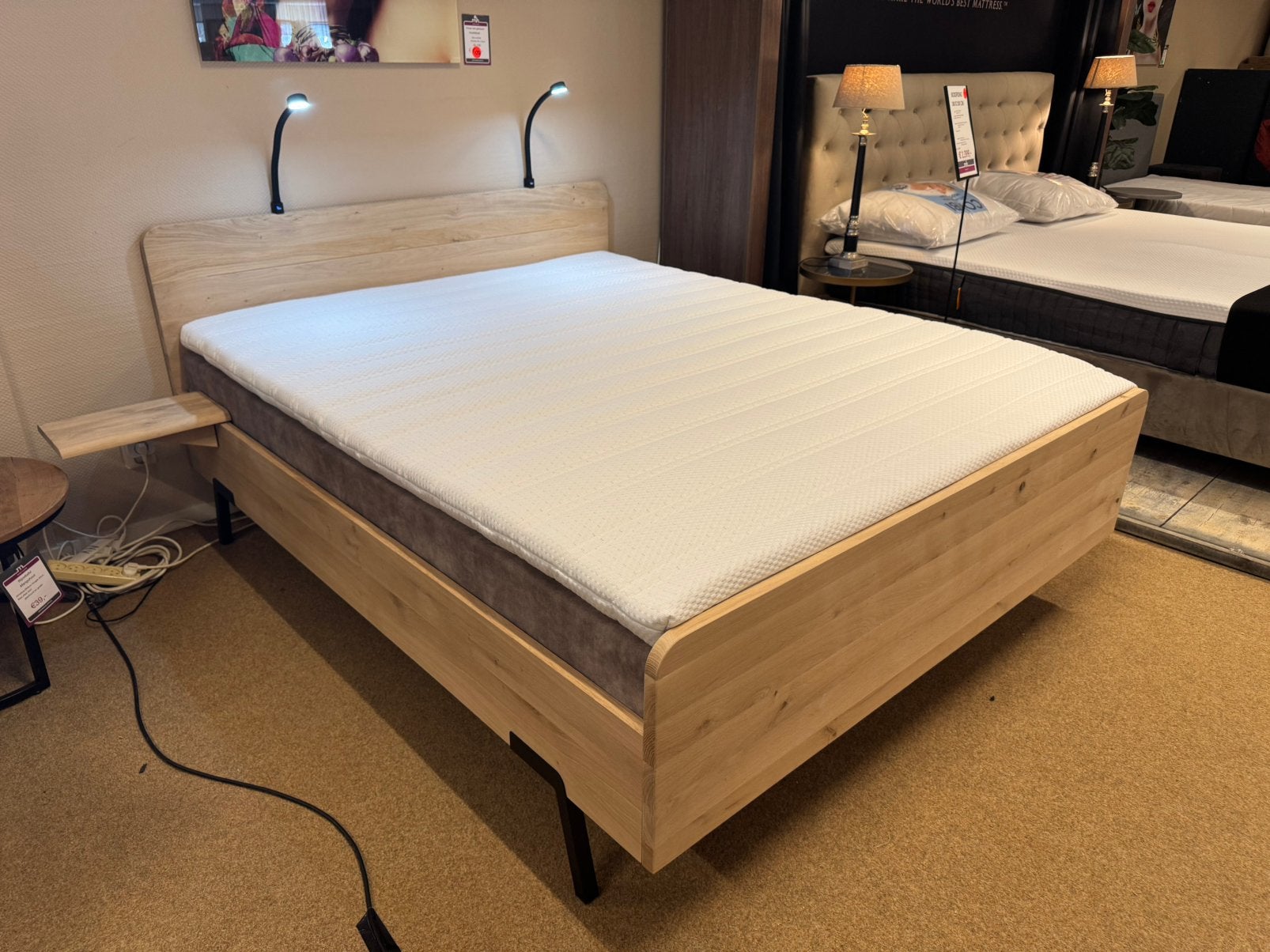 Industrieel design bed 160 Antonelli - Massief eiken E-7390, Huis en Inrichting, Slaapkamer | Bedden, Ophalen, Beige, Mwonenenslapen