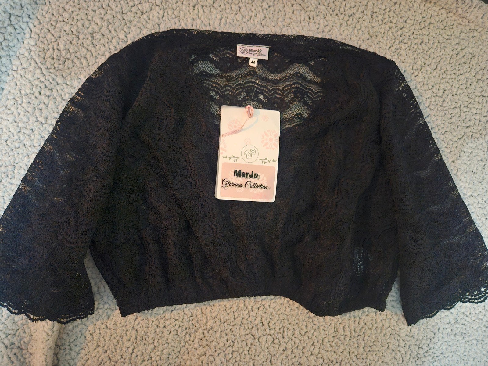 Zwarte kanten dirndl blouse van MarJo, Zwart, Maat 42/44 (L), Nieuw, Ophalen of Verzenden