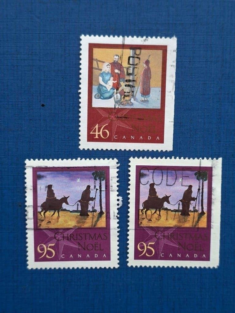 Postzegel Canada 2000 3 Kerstzegels 17-06, Postzegels en Munten, Ophalen of Verzenden, Gestempeld, Noord-Amerika