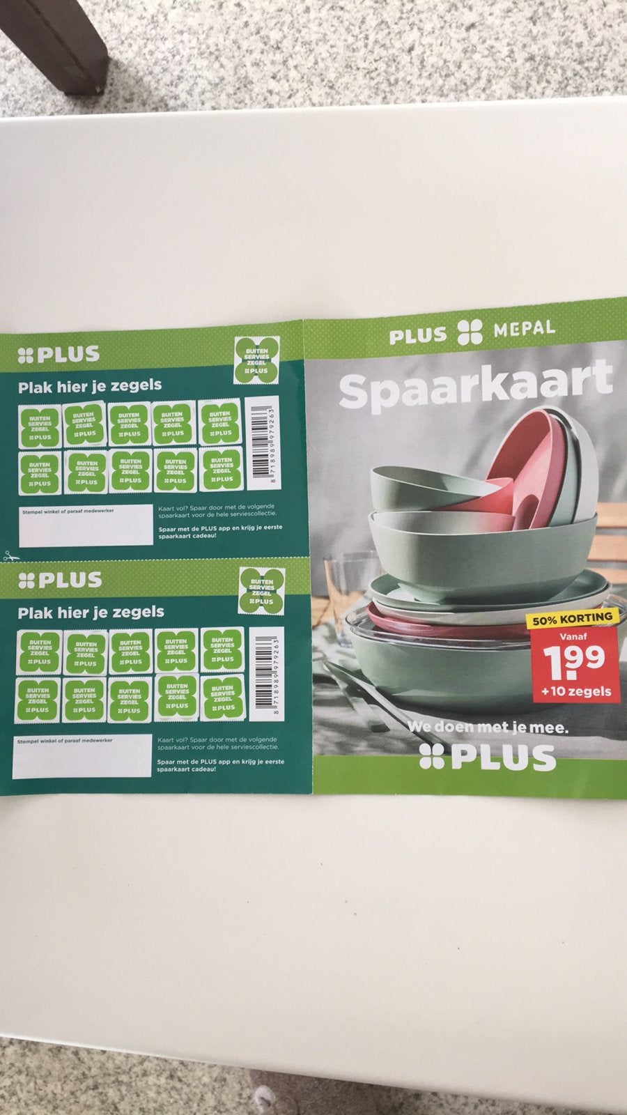2 volle spaarkaarten buiten servies Plus, Verzamelen, Plus, Ophalen of Verzenden
