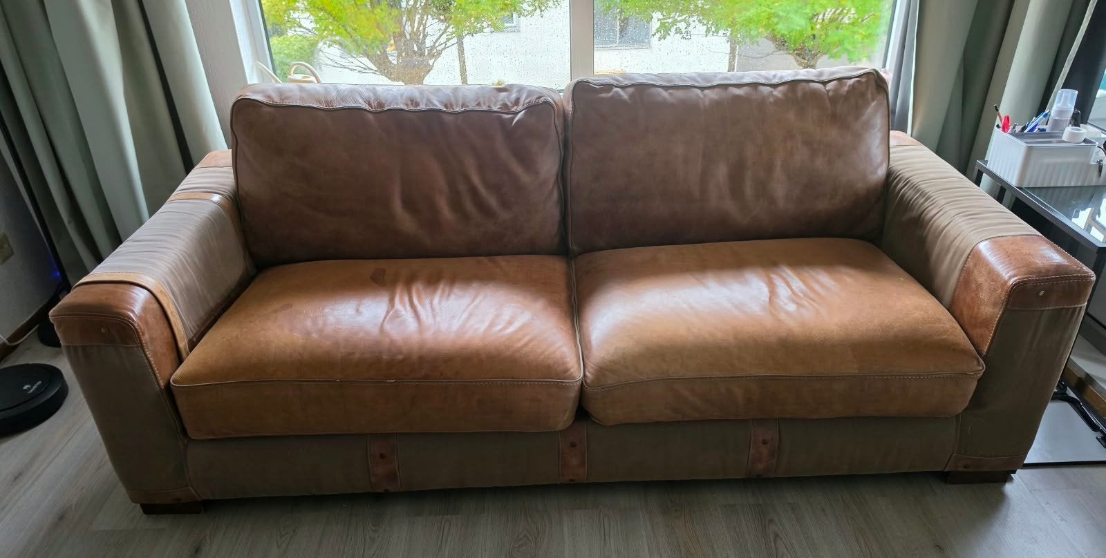 lederen 3 zits bank kleur cognac, Ophalen, Gebruikt, 75 tot 100 cm, 200 tot 250 cm