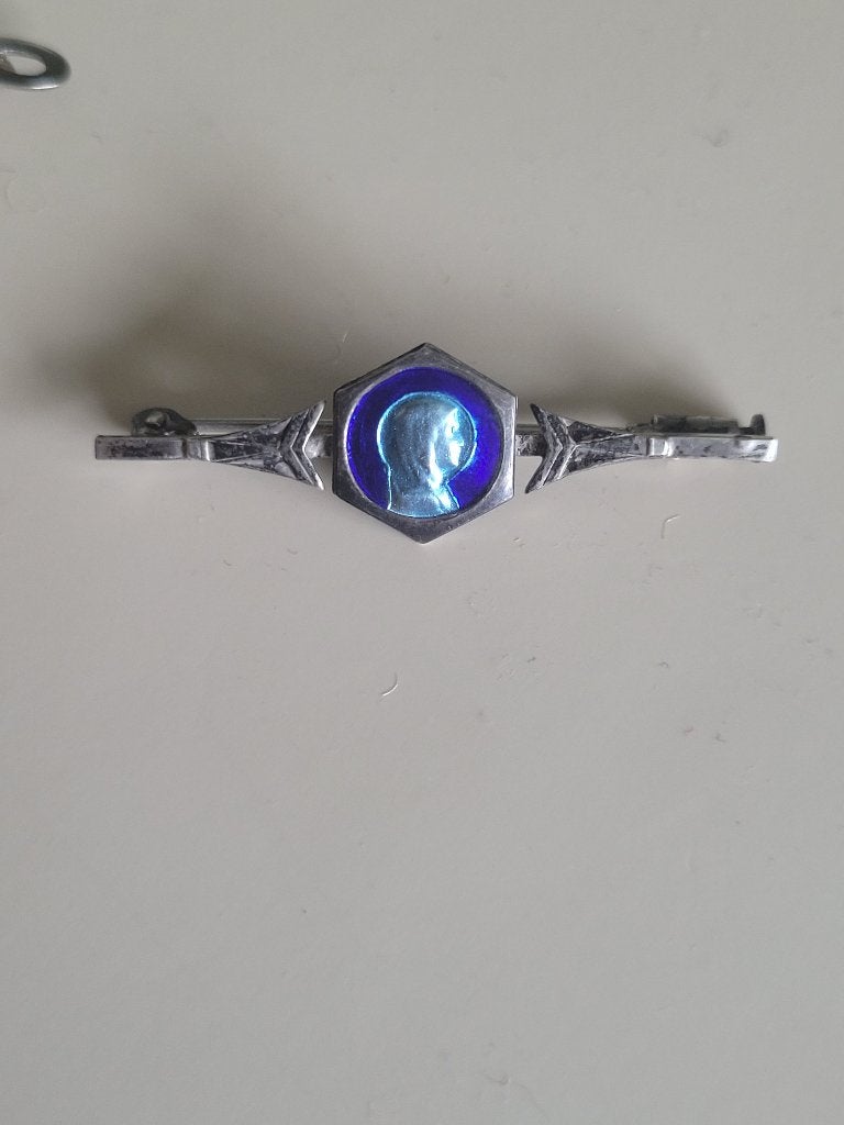 Silver Catholic Blue Enamel Our Lady of Lourdes Religious, Ophalen of Verzenden