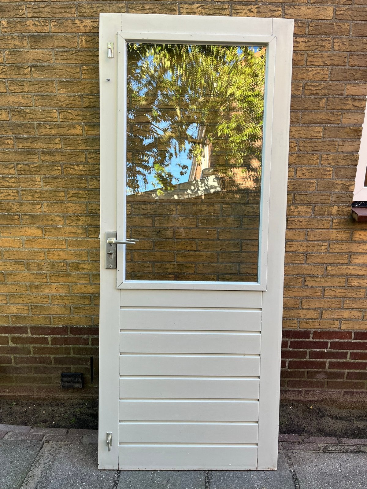 Witte deur met glas - 82,5x201 cm, Ophalen, Gebruikt, 80 tot 100 cm, Binnendeur
