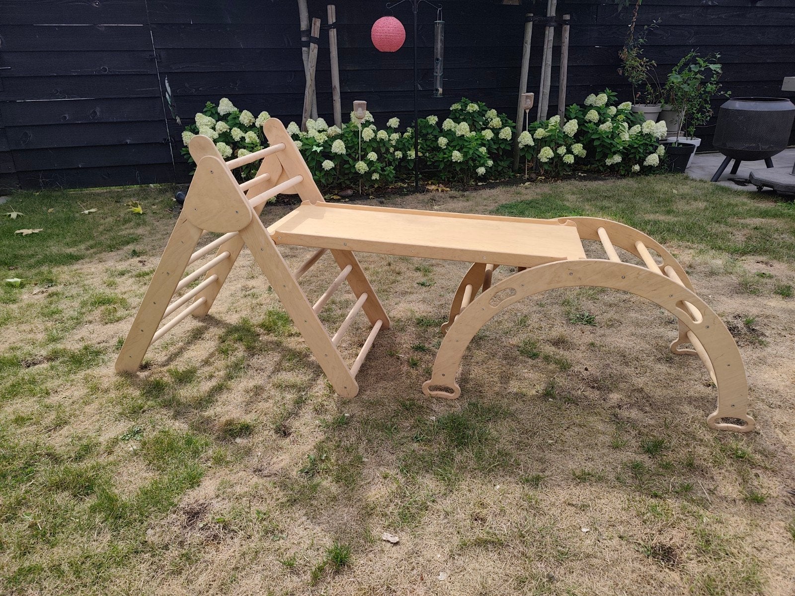 Houten klimspeelgoed set (3 onderdelen) - binnen/buiten, Ophalen of Verzenden, Gebruikt, Glijbaan