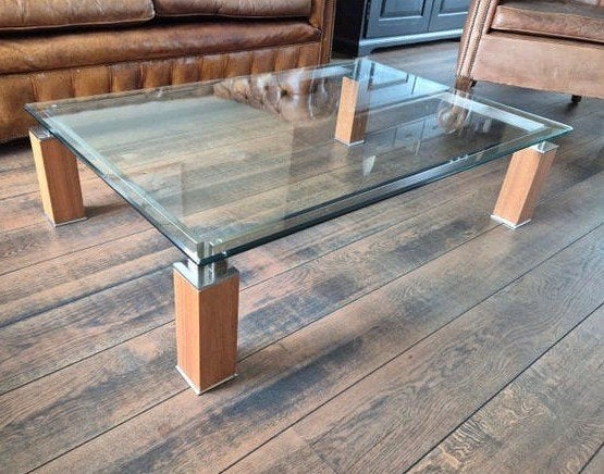Prachtige salontafel - glas - topkwaliteit - nette staat, Huis en Inrichting, 100 tot 150 cm, 50 tot 100 cm, Ophalen, Modern Klassiek