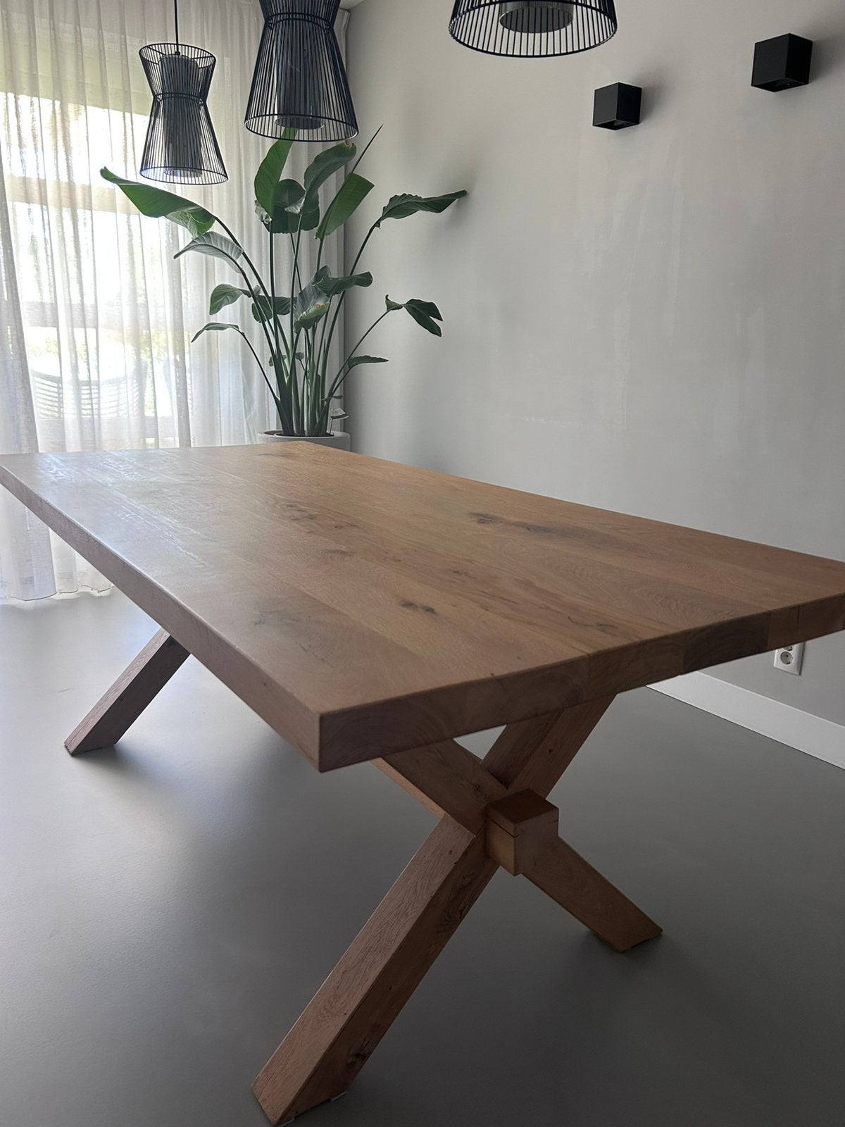 Massief eiken keukentafel/ eettafel 210x100 cm, Ophalen, Eikenhout, 200 cm of meer, 50 tot 100 cm