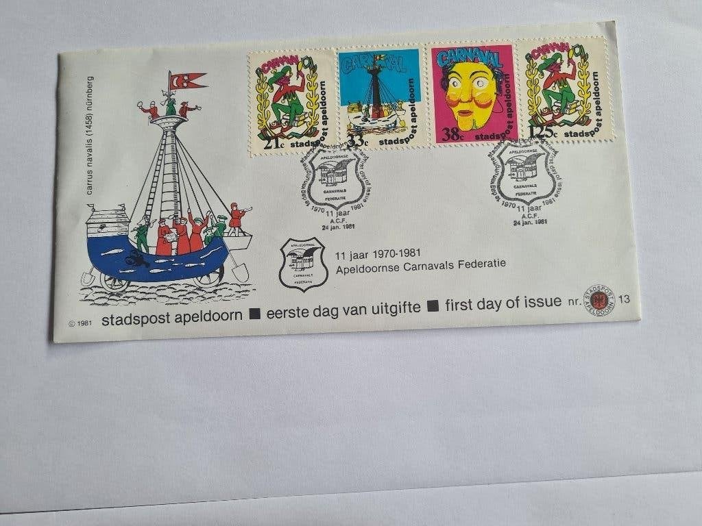 7581 stadspost apeldoorn fdc 11 jr carnavals federatie 1981, Verzenden