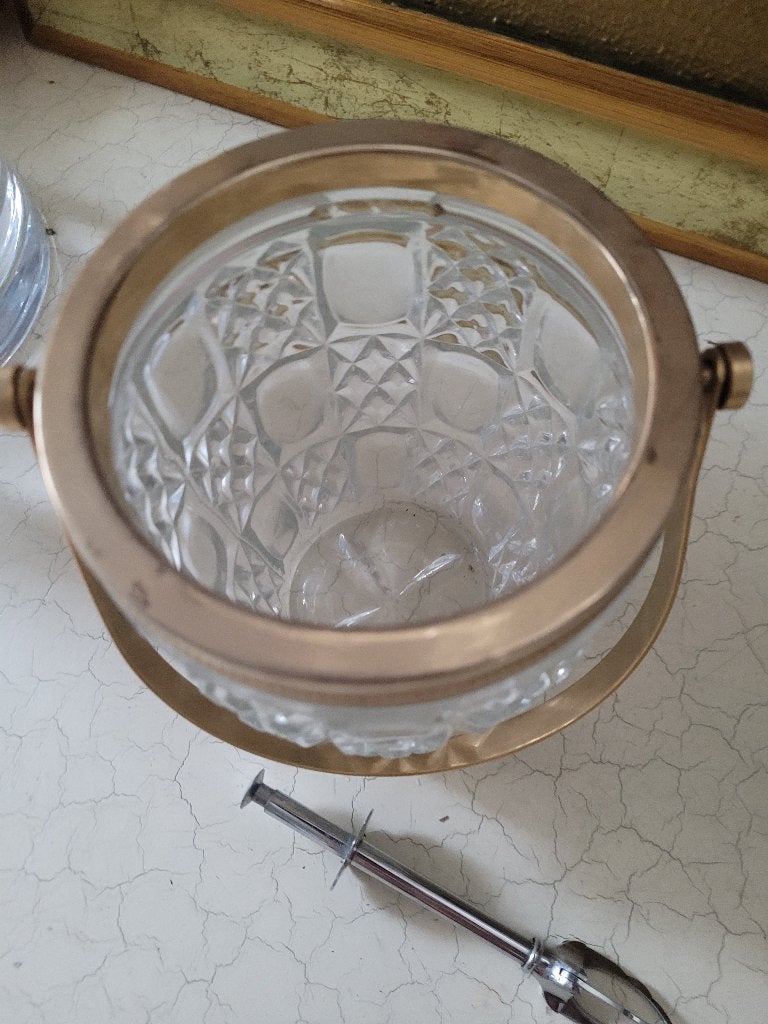 Vintage kristallen ijsemmer met tang, Heikant 21 Kaatsheuvel, Overige typen, Belle Vieille Brocante, Ophalen of Verzenden