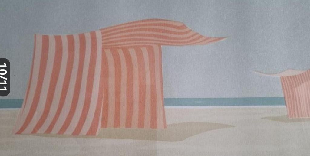 Zeefdruk Jurjen Fontein - Strand met Tenthuisjes vintage, Ophalen of Verzenden