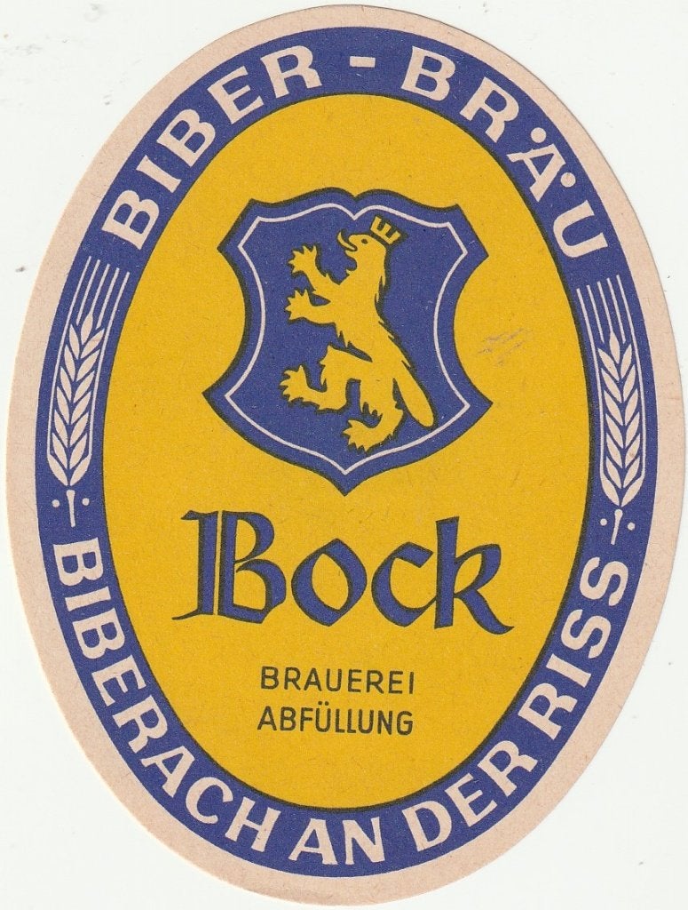 oud bieretiket Duitsland Biberbräu Biberach Bock, Verzamelen, Verzenden, Zo goed als nieuw, Overige typen, Overige merken