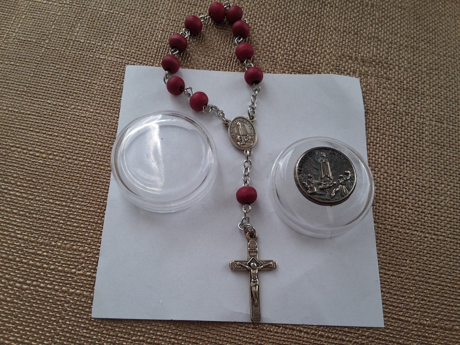 Rozenkrans met 10 kralen en metalen kruis - Terra de Fatima, Antiek en Kunst, Antiek | Religie, Ophalen of Verzenden