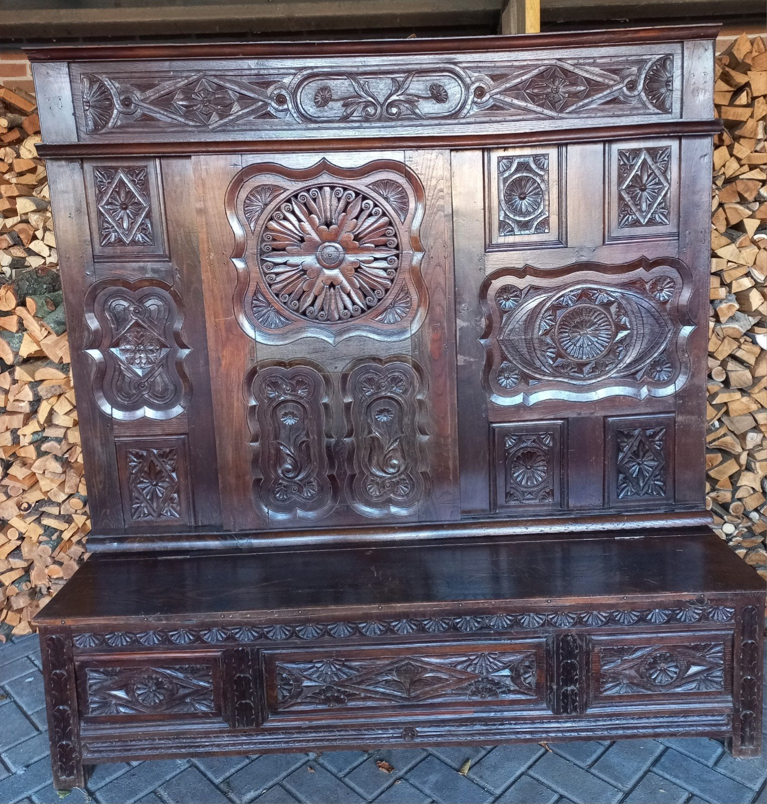 Antieke Franse Bedstedewand met Bank - Lit Clos, Antiek en Kunst, Antiek | Meubels | Bedden, Ophalen
