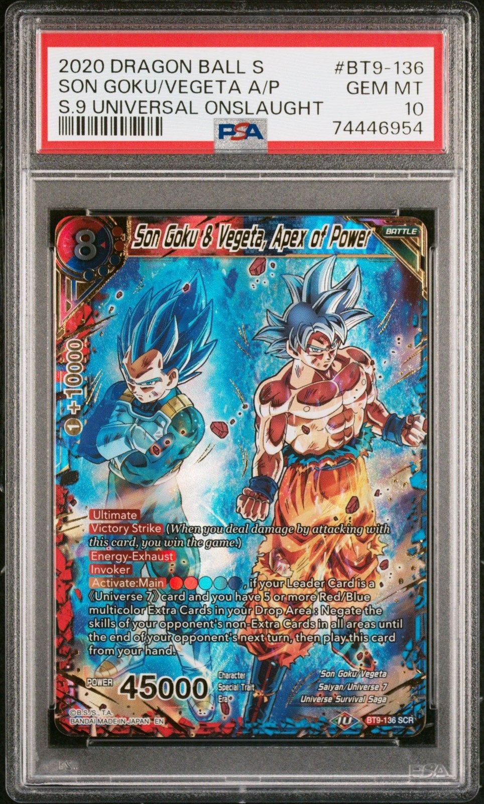 Son Goku & Vegeta, Apex of Power SCR – PSA 10, Ophalen of Verzenden, Nieuw, Losse kaart, Foil
