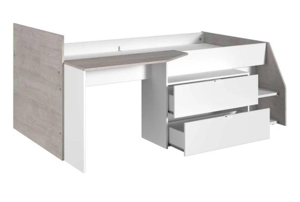 Kajuitbed Milky met bureau en lades, Ophalen, 85 tot 100 cm, Zo goed als nieuw, Lattenbodem