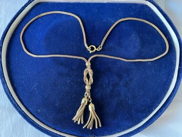 Geelgouden 14 kt. vossenstaart collier met baardje 1950-1960, Ophalen of Verzenden, Zo goed als nieuw, Goud, Goud