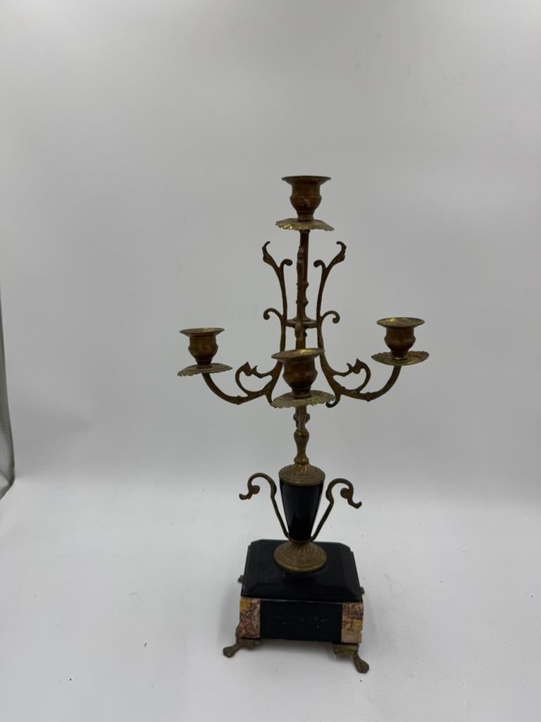 Antieke Vintage Kandelaber 4-Armige Kandelaar marmer, Ophalen of Verzenden, Koper of Brons