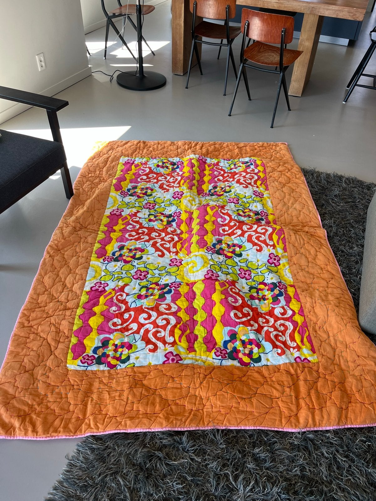 Vrolijk gekleurd Vai sprei/quilt van 100% katoen, Gebruikt, 100 tot 150 cm, Oranje, Ophalen of Verzenden