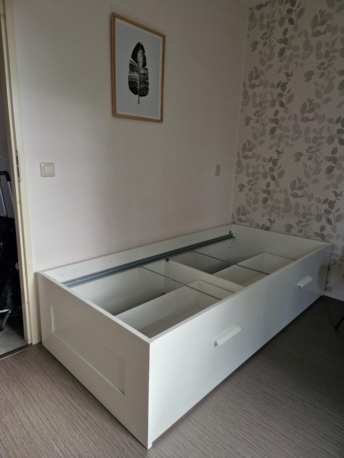 Ikea bed Brimnes met 2 lades - Wit, Ophalen, 90 cm, Eenpersoons, Wit