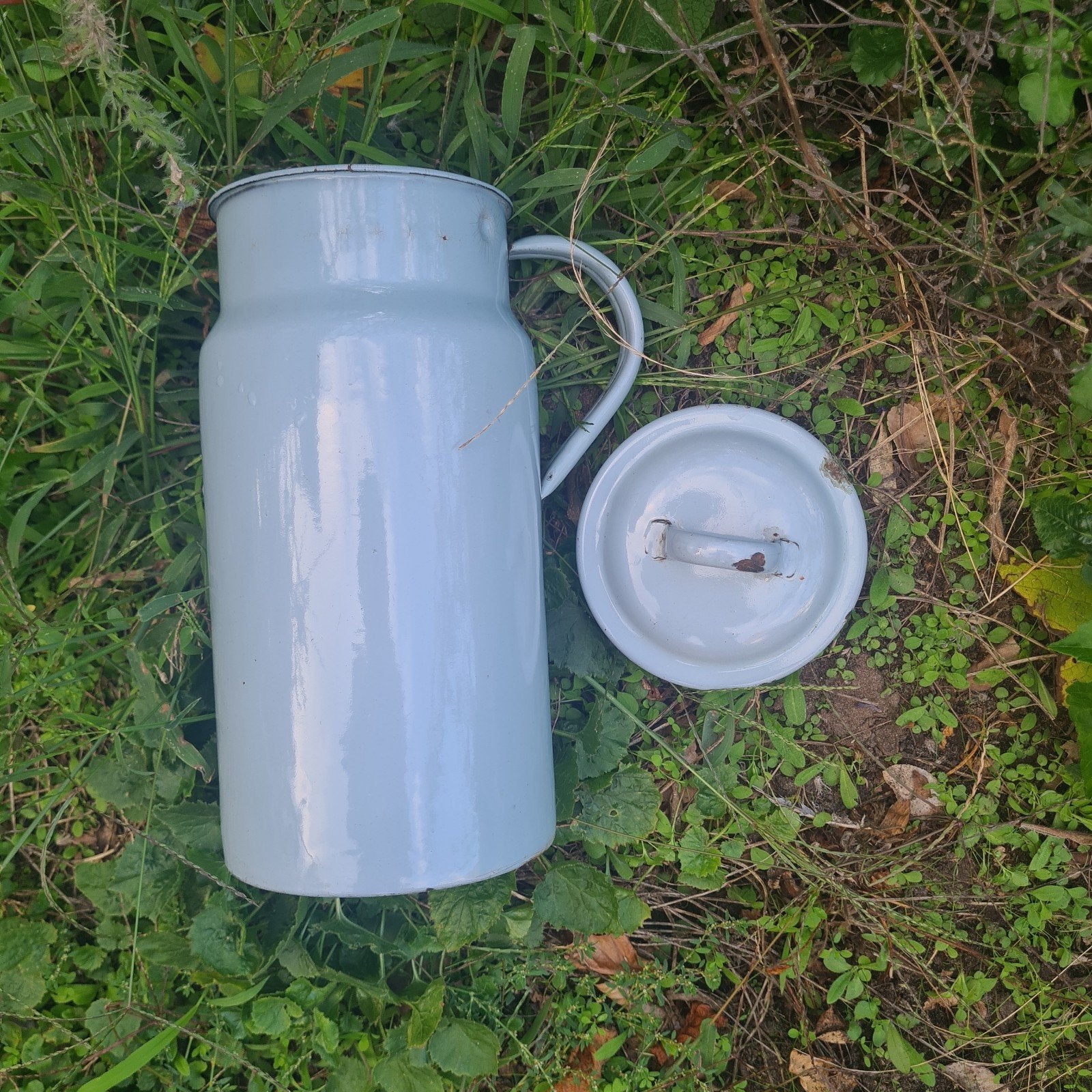 Vintage geëmailleerde melkbus met deksel - Lichtblauw, Antiek en Kunst, Ophalen