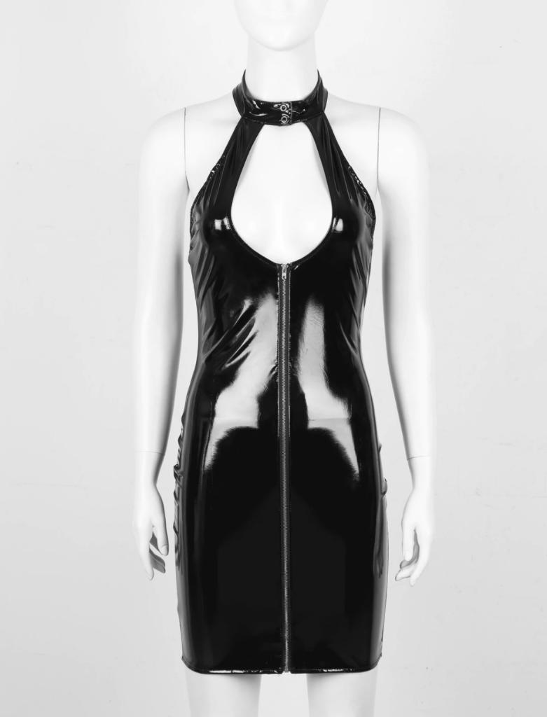 Zwart mouwloos wetlook jurkje kort jurk lak leer dames, Maat 38/40 (M), Verzenden, Zwart, Nieuw