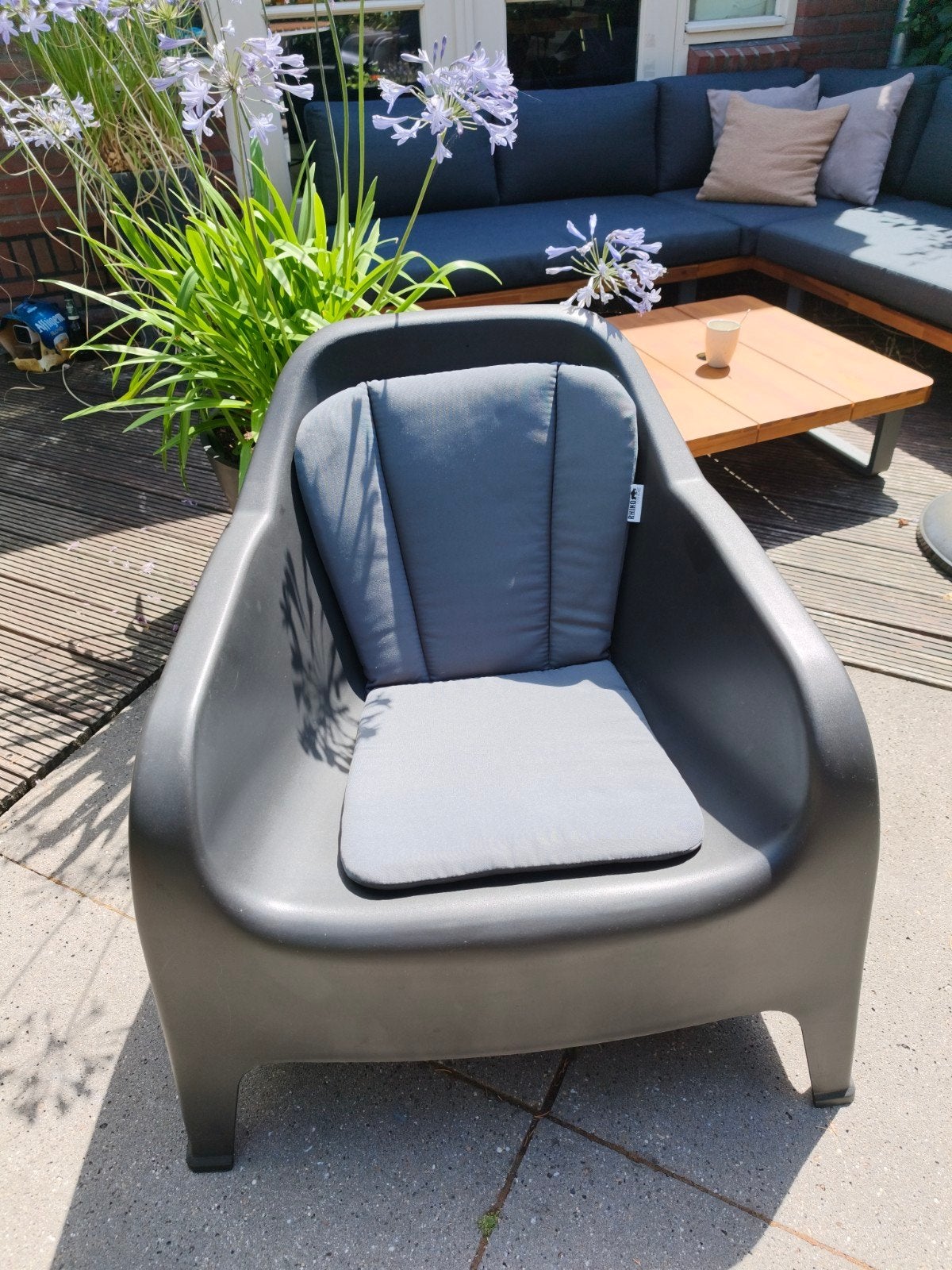 4x Wakefield lounge tuinstoel zwart kunststof + kussens, Tuin en Terras, Tuinstoelen, Ophalen, Zo goed als nieuw, Kunststof, Stapelbaar