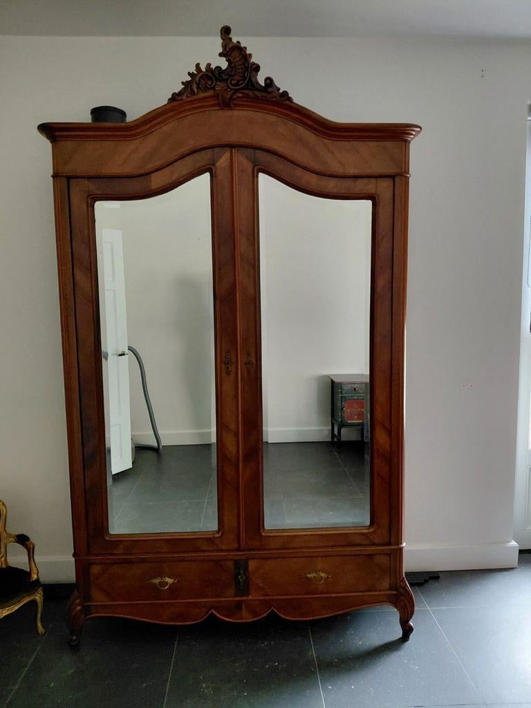 Antieke Biedermeier Kledingkast met Spiegels - Goede Staat, Ophalen of Verzenden