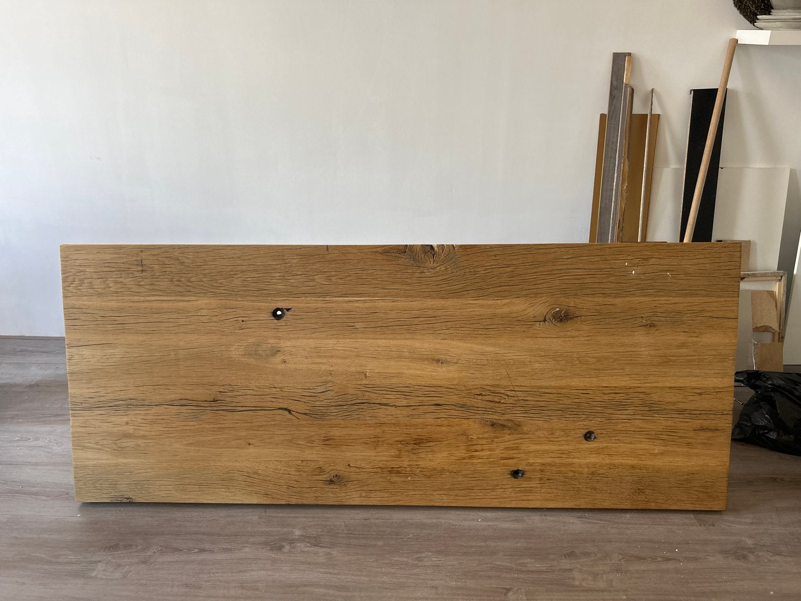 Massief houten schiereiland met metalen onderstel, Ophalen, Gebruikt, 50 tot 100 cm, 150 tot 200 cm