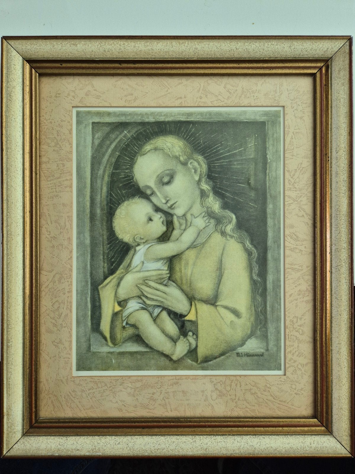 Litho "Madonna met kind", Ophalen of Verzenden, Klassiek, Ingelijst, Portret of Personen