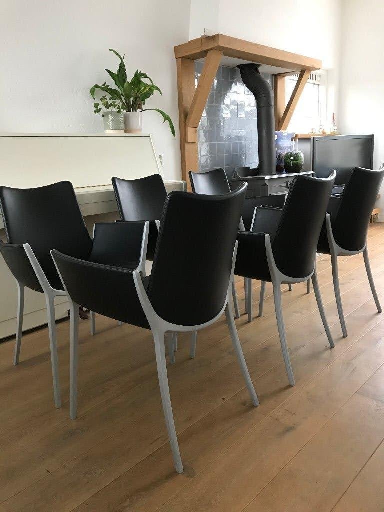 Set 6 IZGS Cassina Duna stoelen stoel design zwart leer, Huis en Inrichting, Zwart, Leer, Ophalen of Verzenden, Zo goed als nieuw