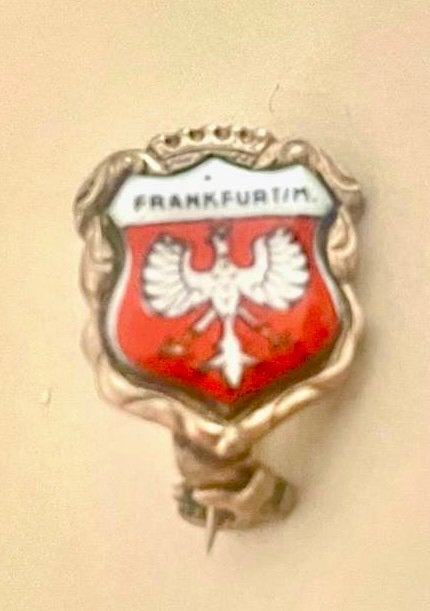Vintage emaille speld Frankfurt am Main Duitsland Stadswapen, Verzamelen, Ophalen of Verzenden, Gebruikt