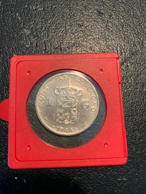 Curacao / 1 Gulden / 1944 D / Fr+/ Zilver 0.720, Ophalen, 1 gulden, Zilver, Koningin Wilhelmina