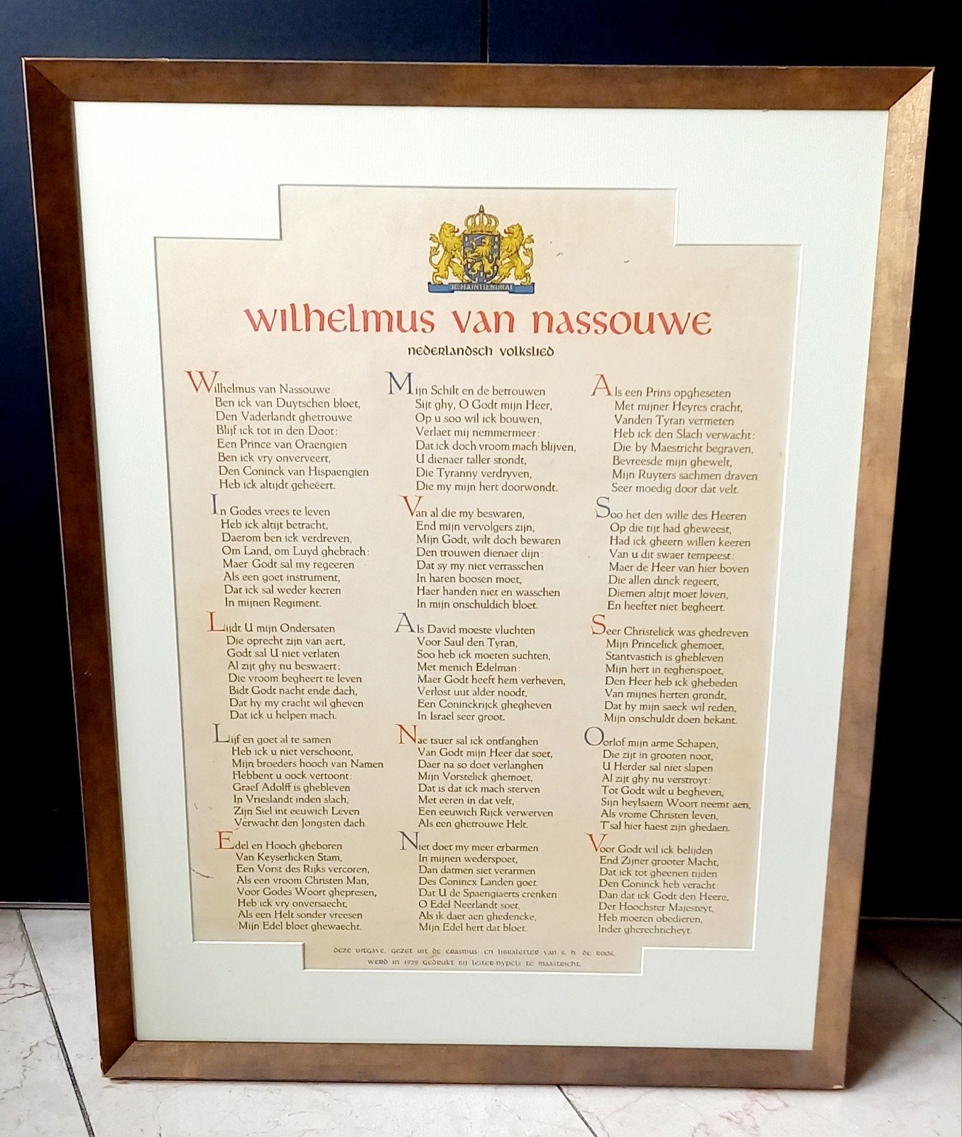 Oude prent Nederlands volkslied Wilhelmus uit 1939, Ophalen