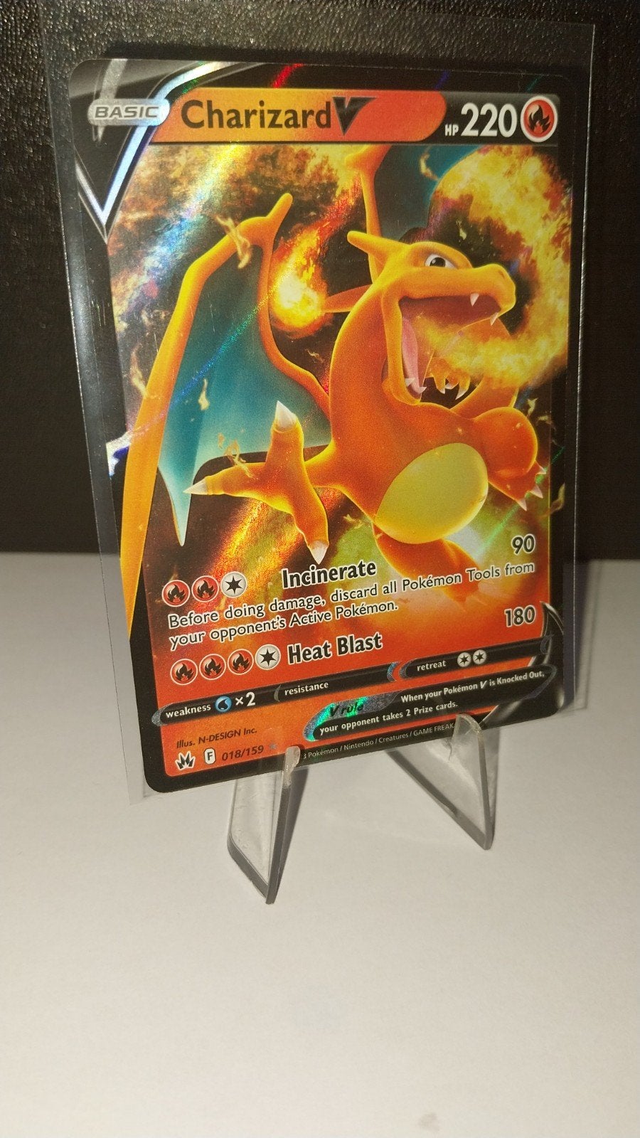 Charizard V (018/159) Crown Zenith Pokémon Kaart, Ophalen of Verzenden, Zo goed als nieuw, Losse kaart, Foil
