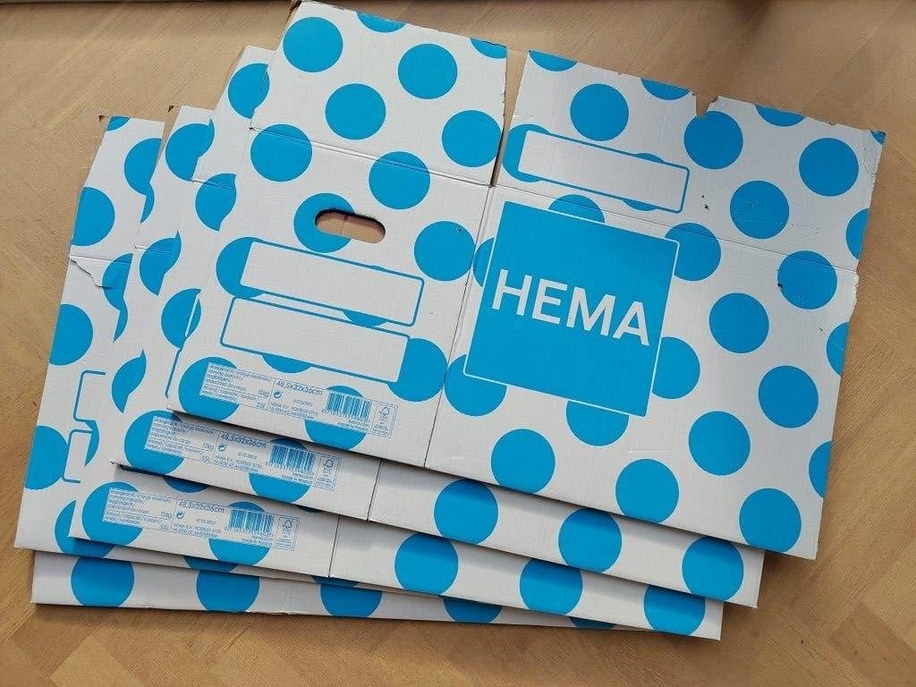 Vijf verhuisdozen HEMA, Doe-het-zelf en Verbouw, Kratten en Dozen, Ophalen, Doos, 40 tot 60 cm, 50 tot 75 cm