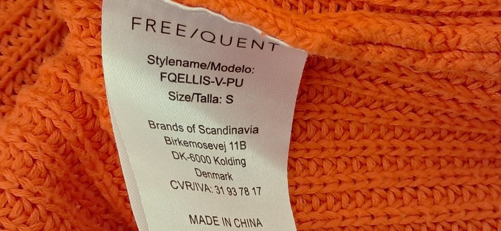 ORANJE kleur v hals katoen trui FREE/QUENT 🌞  mt S, Freequent, Verzenden, Oranje, Zo goed als nieuw