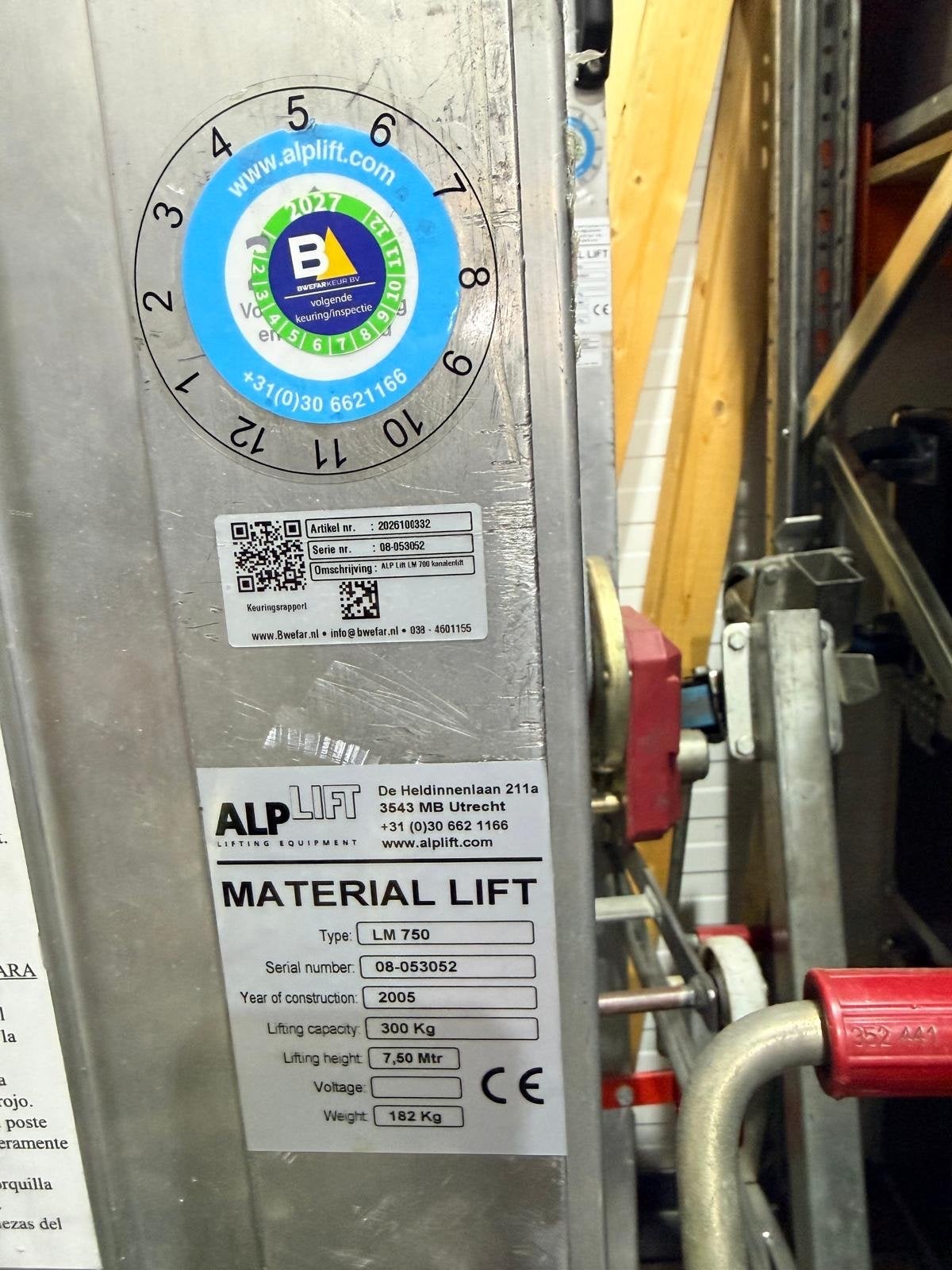 ALP Lift LM750 Materiaallift - 7,5m hefhoogte, 300kg, Ophalen