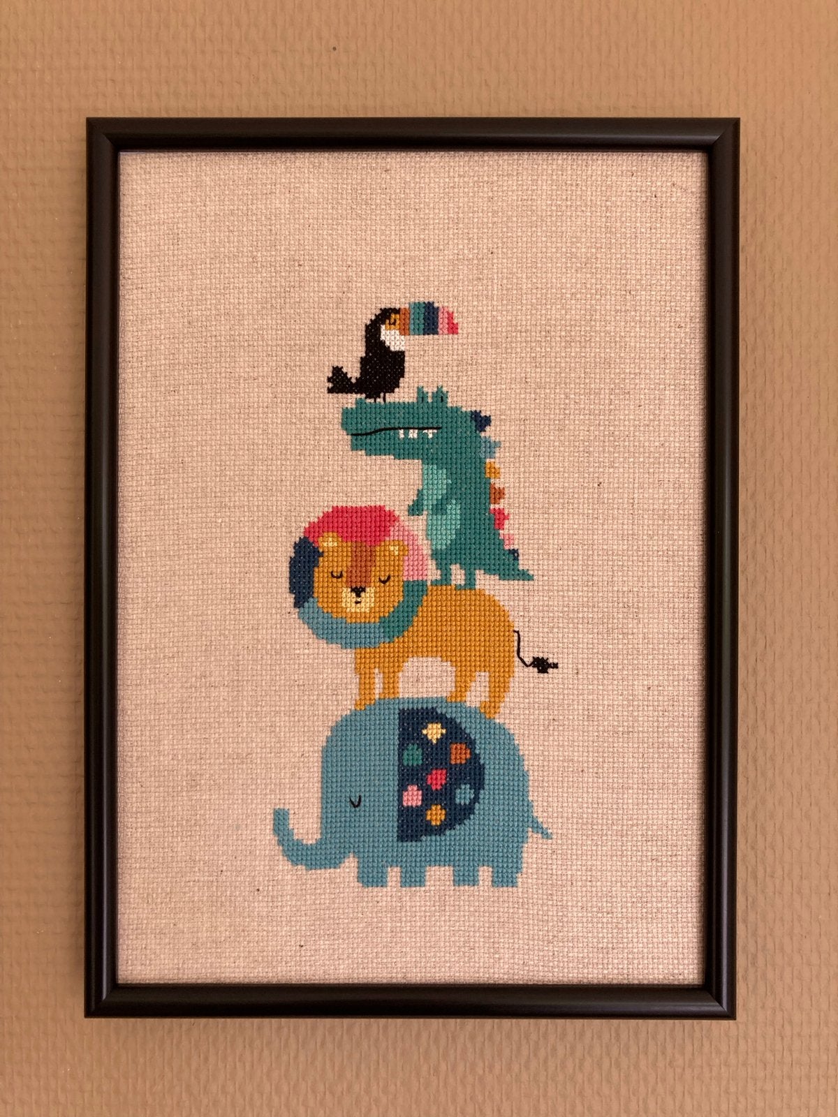 Kinderkamerkunst / borduurwerk / Dierenstapel blauw, Kinderen en Baby's, Kinderkamer | Inrichting en Decoratie, Ophalen of Verzenden