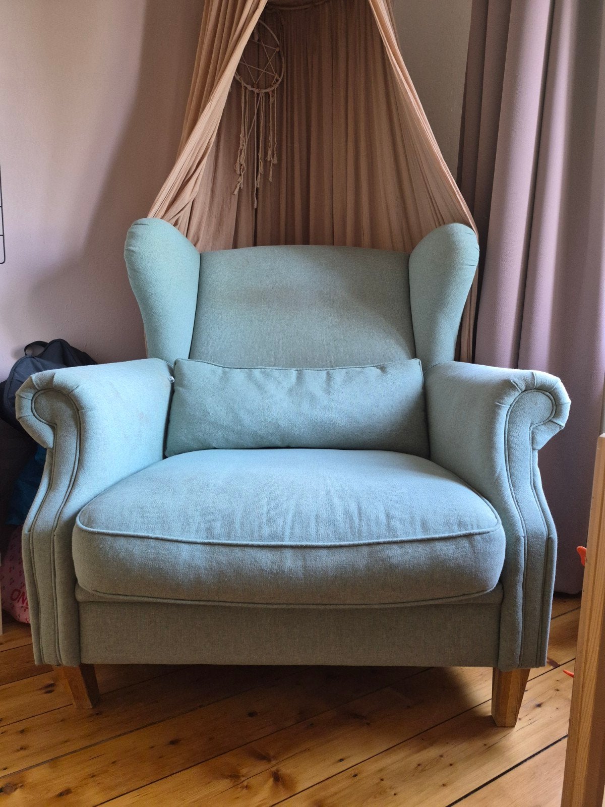 Comfortabele mintgroene fauteuil, Huis en Inrichting, Ophalen, Gebruikt, Blauw, Klassiek